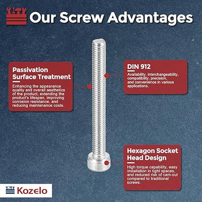 Kozelo 15pcs Socket Head Cap Screws - [M5-0.8 x 45mm] 304 Stainless Steel Allen Socket Drive for Electrical Motor 3D Printing Fan Engine Replacement Use, Silver
