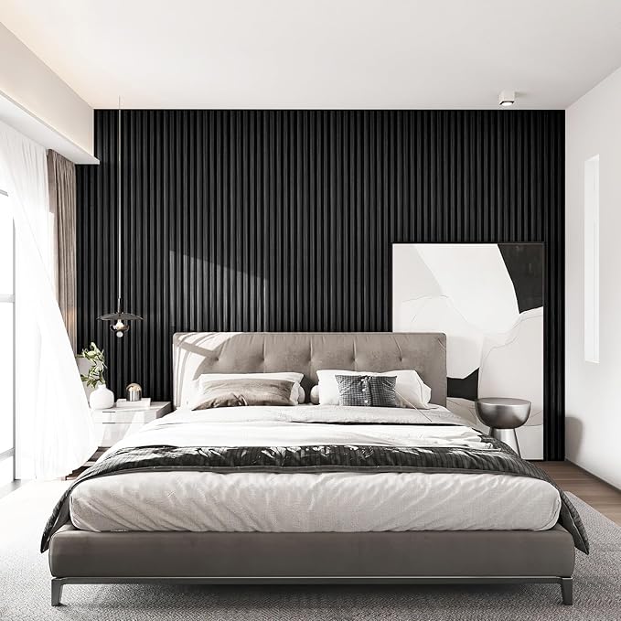 Art3d Slat Wall Panels, WPC Soundproof 3D Wall Paneling for Interior Wall Decor, TV Background, 8-Pack 96 x 6 in. Black