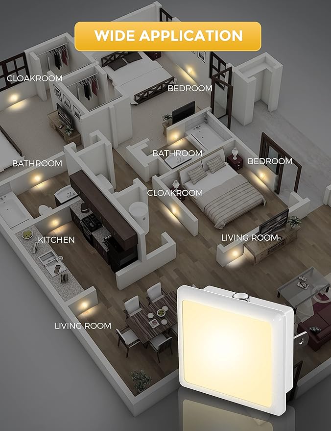 L LOHAS LED Night Lights Plug into Wall, [6-Pack] Plug in Night Light, Dusk-to-Dawn Sensor, 3000K Soft White 0.3W Bright Nightlight Auto-On/Off for Adults Kids Room Bedroom Bathroom Hallway Kitchen