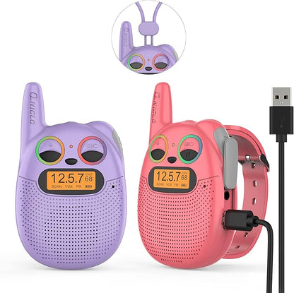 Walkie Talkies for Kids Rechargeable, Christmas Birthday Gifts for Girls Age 3-9,Easy to Use Kids Walkie Talkies,Spy Games Toys for 3 4 5 6 7 8 9 10 12 Year Old Girl with USB Chargeable Battery 2 Pack