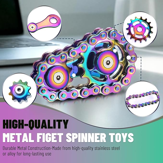 Valentines Day Gifts for Teens Boys Metal Fidget Spinner Toys for Adults Figette Bike Chain Roller Cool Gadgets ADHD Anxiety Stress Relief Items Figet Desk Offices EDC Men Christmas Stocking Stuffers