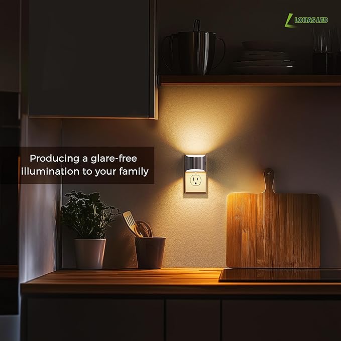 L LOHAS LED Night Lights Plug into Wall, Dimmable Night Light with 3 Level Brightness, 3000K Soft White, 2 Pack, Grey