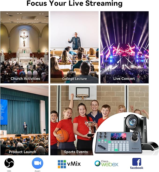 Tenveo 4K NDI PTZ Camera AI Humanoid & Face Auto-Tracking, HDMI/LAN/USB3.0 PoE PTZ Camera 20X Optical Zoom IP Live Streaming, for Church Services Worship Video Conference Live Streaming YouTube OBS