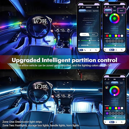 New Version Dreamcolor Acrylic Car Interior Lights 22 in 1 RGB LED Strip Lights APP Control Zoned Control System 252 Color Modes DIY Fiber Optic Ambient Lighting Kits Music Car Neon Lights