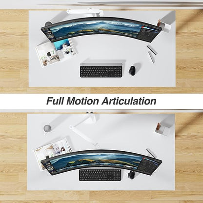 AVLT Single 17"-45" Monitor Arm Desk Mount Premium Mechanical Spring fits One Flat/Curved/Ultrawide Monitor Full Motion Height Swivel Tilt Rotation Adjustable, White