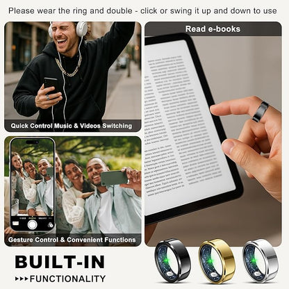 RIFESI Smart Ring for Women Men, Fashion Minimalist Fitness Ring & Sleep Tracker Ring with Heart Rate, Blood Pressure,5ATM Waterproof Health Ring,Gifts for Women Men Gift,No Subscription (10,Black)