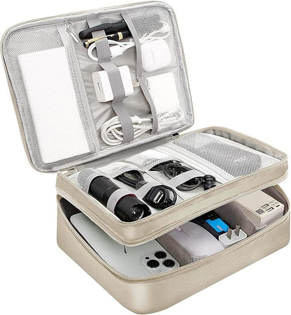 Electronics Travel Organizer, Double Layer Cable Organizer Bag Waterproof Electronics Accessories Storage Bag for Charger, Phone, Power Bank, Hard Drive, Cord, Tablet