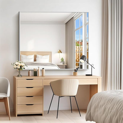 40x48inch Silver Bathroom Mirror, Silver Rectangle Mirror with Frame, Large Rectangular Wall Mirrors for Bathroom, Living Room, Hair Salon, Big Farmhouse Mirror Hang Horizontal/Vertical