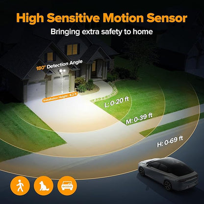 UME LED Security Light Motion Sensor Outdoor Lights, 27W 3000LM, 5000K, IP65 Waterproof, Dusk to Dawn, 2 Head Motion Detector Flood Light for Outside, Garage, Yard (White)