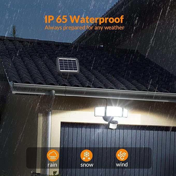 LEPOWER 1600LM LED Solar Security Lights Motion Outdoor, 5500K White Light, IP65 Waterproof Outdoor Flood Solar Light for Yard, Garage（Black）