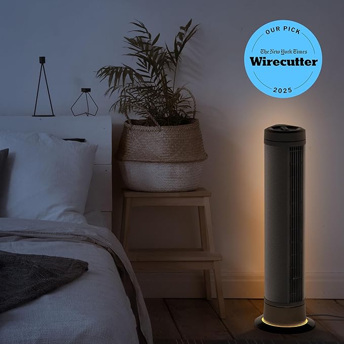 Vornado ARA® Oscillating Tower Fan with Ambient Light and Remote, 40 Inch, Quiet Powerful Standing Fan, 5 Speeds, Touch Control, Illuminated Air Circulator Fan for Bedroom and Home, Black