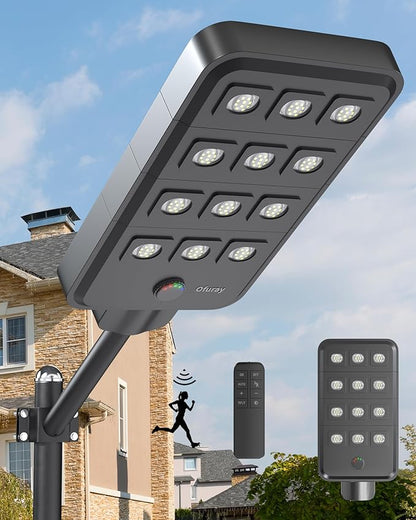 Ofuray Of-12600W Solar Street Lights Outdoor – 15W Super Bright 120LED, Lights up 2,800 sq.ft with Motion Sensor, 30Ah Power,IP67 Dusk to Dawn Security Commercial Lighting for Court,Parking Lot