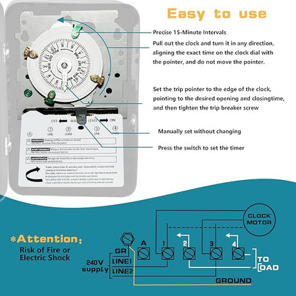T104 Electromechanical Timer Switch Versatile Scheduling Manual Override,1-12 Cycles Per Day - Manual Override,Mechanism Only