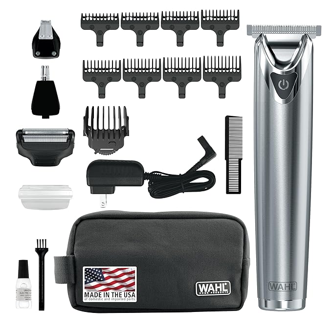 Wahl USA Stainless Steel Lithium Ion 2.0+ Beard Trimmer for Men - Electric Shaver & Nose Ear Trimmer - Rechargeable All in One Men's Grooming Kit - Model 9864SS