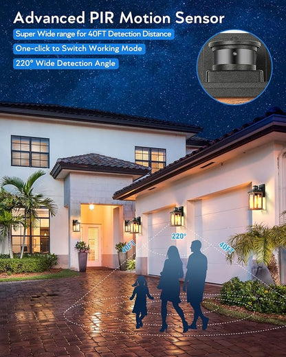 VIANIS Motion Sensor Outdoor Lights, Dusk to Dawn Outdoor Lighting for House, Wood Grain Garage Lights, Lantern Wall Mount, Waterproof Porch Sconce for Entryway, with Anti-Rust, Weather Resistant