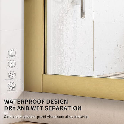 Bathroom Fixed Glass Shower Wall Panels, 34 in W x 74 in H Framed Tempered Shower Glass Panel for Open Walk-in Bathroom and Bathtub, Clear Glass Shower Panel with Matte Brushed Gold Finish