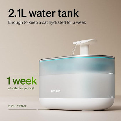 PETLIBRO Cat Water Fountain Stainless Steel,Ultra Quiet,71fl oz/2.1L Automatic Cat Fountain,Two Flow Modes,BPA-Free Capsule Metal Healthy Pet Water Fountain for Cats Inside