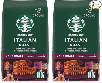 Starbucks Ground Coffee, Dark Roast Coffee, Italian Roast, 100% Arabica, 1 bag (18 oz) (Pack of 2)