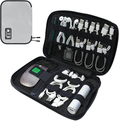 Luxtude Cord Organizer Travel, Flat Cable Organizer Bag, Portable Electronics Organizer, Travel Essentials for Wire/Cord Storage/Charger Case/Cable Storage/Tech Accessories Pouch, Silver Gray