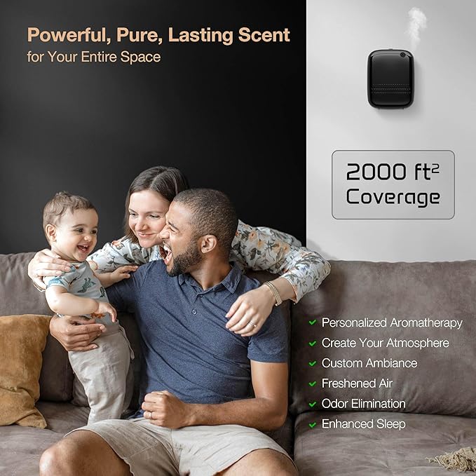 Airversa Smart Waterless Essential Oil Diffuser (400 mL Capacity) Starter Kit with 200mL Fragrance Scent Oils, Up to 2000 sq ft App Control Scent Air Machine with 12V1A Power Adapter, ANW Kit Black