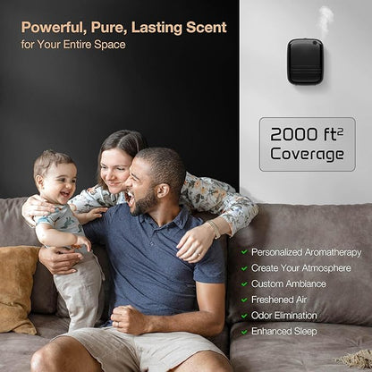 Airversa Smart Waterless Essential Oil Diffuser (400 mL Capacity) Starter Kit with 200mL Fragrance Scent Oils, Up to 2000 sq ft App Control Scent Air Machine with 12V1A Power Adapter, ANW Kit Black