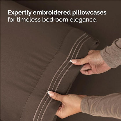 Split King Size 5 Piece Sheet Set - Comfy Breathable & Cooling Bed Sheets Set - Hotel Luxury Bedding for Women, Men, Kids, Teens, Boys & Girls - Deep Pockets, Soft and Wrinkle Free - Oeko-Tex - Brown