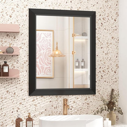 SMIROR Matte Black Bathroom Mirror for Over Sink 24x 28 inch, Metal Thick Frame Rectangle Vanity Mirror for Wall, Anti-Rust, Horizontally or Vertically Mounted