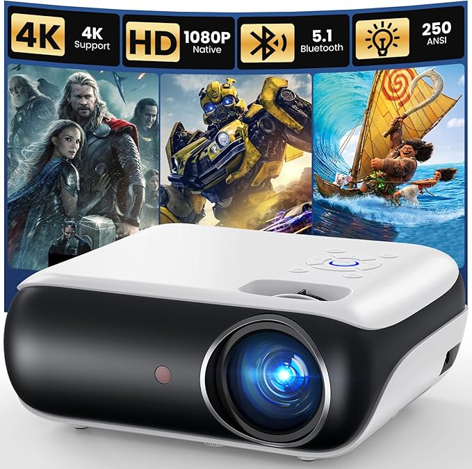 HAPPRUN Native 1080P Bluetooth Mini Projector, Full HD Portable Outdoor Movie Projector with Built-in Speaker, Compatible with Smartphone, HDMI, USB, AV, Fire Stick, PS5 for Home, Bedroom, Outdoor Use