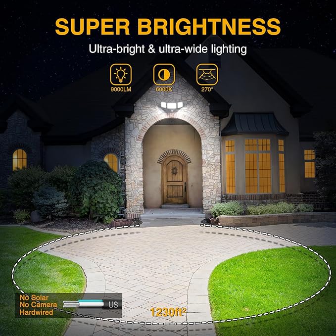 Onforu 2 Pack 100W LED Security Lights Motion Sensor Outdoor, 9000LM Super Bright Flood Light Motion Detector, IP65 Waterproof Exterior Floodlight, 6000K Hardwired Wall Light (White)