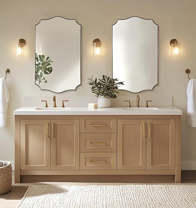 ANDY STAR 24x40 Inch Gold Mirror, Brushed Gold Bathroom Mirror, Antique Brass Rectangle Mirror, Large Wall Mirror Decorative for Bedroom, Living Room, Entryway, Wave Inspired Style