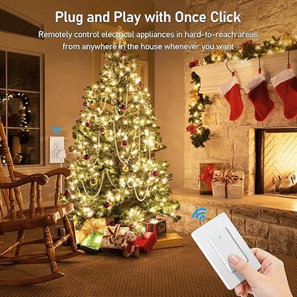 Thinkbee Remote Control Outlet Plug, 15A /1500W 600ft RF Range Wireless Light Switch Kit, Expandable Remote Outlet Switch for Lamp Fan Household Appliances, 80-275V with Anti-Surge 4000V