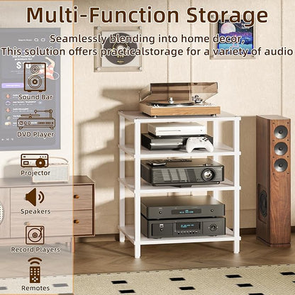 LELELINKY 4-Tier AV Media Player Stand, Stereo Stand, Modern Audio Shelf,Wooden TV Stand,Multifunctional Media Console Shelf, Suitable for Home, Conference Room, White