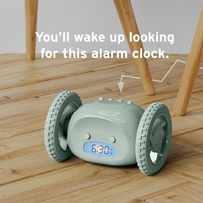 CLOCKY Extra Loud Alarm Clock for Heavy Sleepers on Wheels Rolls Runs Away Vibrating, Easy to Set Super Smart Snooze Digital Bed Shaker Alarm Clock Funny Gift for Adults Kids Teens Bedrooms (Sage)