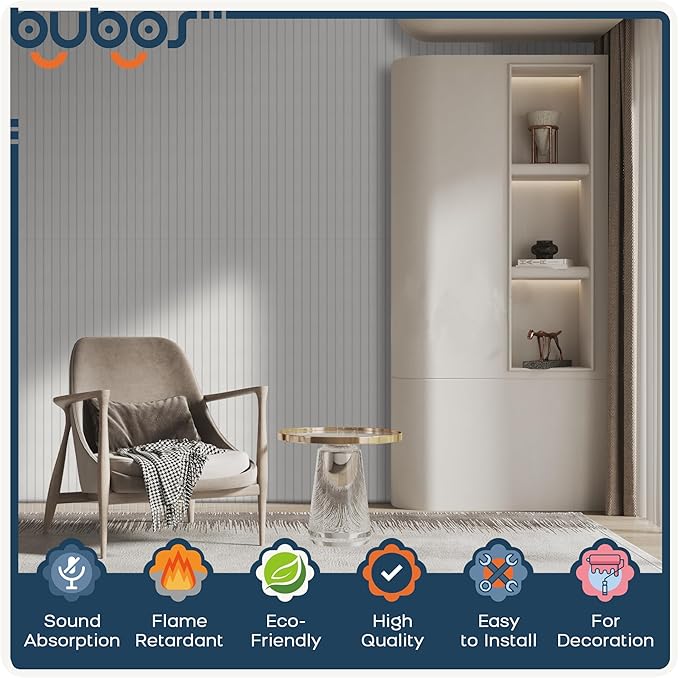 BUBOS 6 Pack Large Acoustic Panels,48x12Inch SoundProof Panels for Walls,Self Adhesive Acoustic Wall Panels,Decorative Sound Panels for Home Studio Office (White 02)