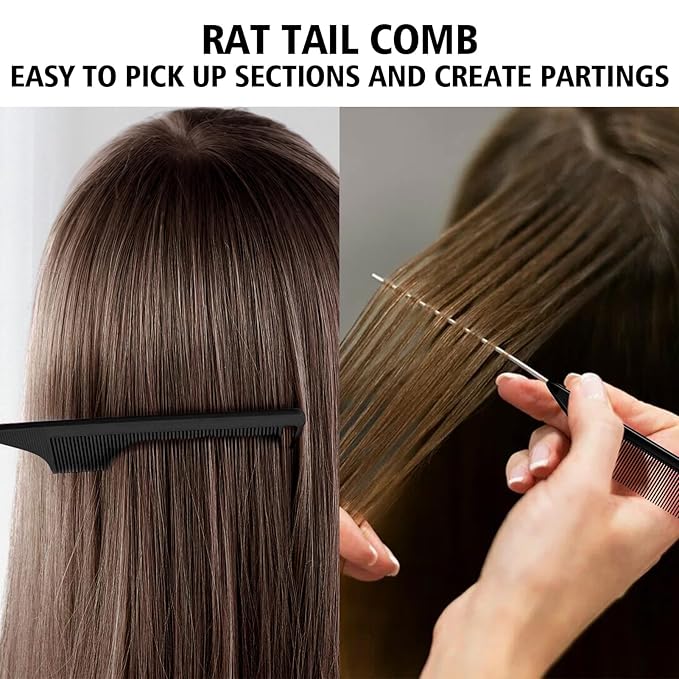 3 Pieces Hair Styling Comb Set Teasing Brush Rat Tail Comb Edge Brush for Edge&Back Brushing, Combing, Slicking Hair for Women (Black)