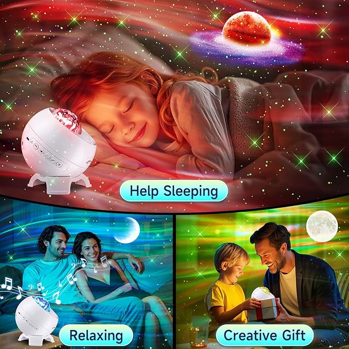 Galaxy Projector Northern Lights Projector,180 Lighting Modes Galaxy Light Projector, 15 White Noise&Bluetooth Northern Lights Projector, Remote+Timer Star Projector Galaxy Light Projector, Star Gifts