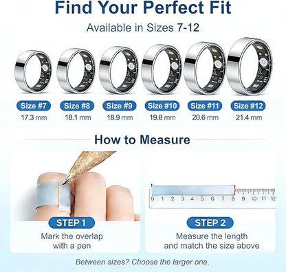 Smart Ring Health & Fitness Tracker for Men & Women, Heart Rate, SPO₂, Sleep & Activity Monitoring, IP68 Waterproof, Long Battery Life, Family Care Mode, No Subscription Fee (Silver, 7)