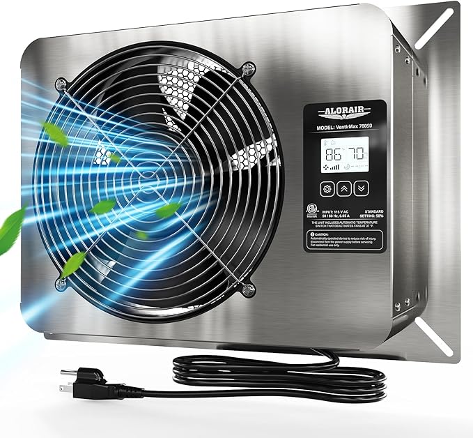 ALORAIR 780 CFM Crawl Space Ventilator Fan with Digital control, IP55 Rated Stainless Steel Exhaust Fan with Temperature Humidity Controller, Timing Cycle, Speed Control for Basement, Garage, Attic