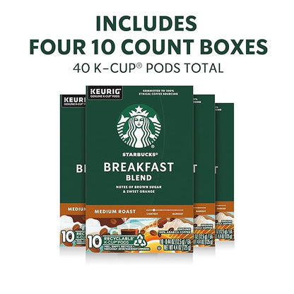 Starbucks K-Cup Coffee Pods, Medium Roast Hot or Iced Coffee, Breakfast Blend, 40 Keurig Pods