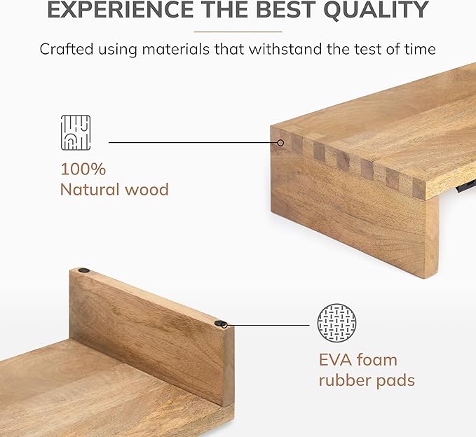 Anji Mountain Wooden Monitor Stand - Elegant Monitor Riser, Perfect Monitor Stand for Desk Organization, Durable Wood Construction monitor stands, Enhances Ergonomics and Workspace Efficiency,Natural