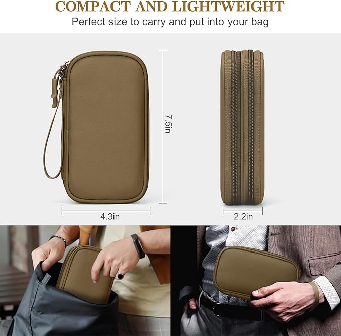 FYY Electronic Organizer, Travel Cable Organizer Bag Pouch Electronic Accessories Carry Case Portable Waterproof Double Layers All-in-One Storage Bag for Cable, Cord, Charger, Phone, Earphone Brown
