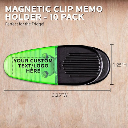 10 Magnetic Memo Holders Set - Customizable Text, Logo - Large Clip, Plastic - TGreen