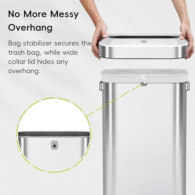 EKO Urban 24 Gallon/ 90 Liter Open Top Stainless Steel Slim Commercial Trash Can, Tall Kitchen Garbage Bin, Heavy-Duty Commercial Grade Large Trash Can for Home, Office, Hotel, Cafe, Restaurant, Dorm
