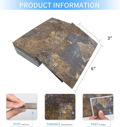 Art3d 102-Piece Peel and Stick Tile Backsplash for Kitchen Bathroom, 3in. × 6in. Stick on Subway Tile Rust Slate