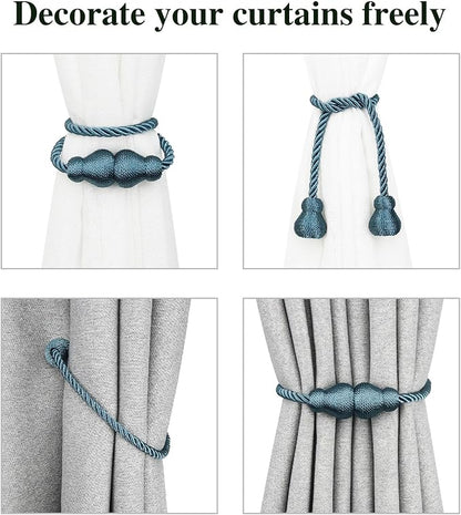 Nieffeiy Magnetic Curtain Tiebacks Outdoor Curtain Tie Backs Rope Decorative Magnetic Curtain Holders for Drapes Window Treatment Holdbacks, Blue 4Pack