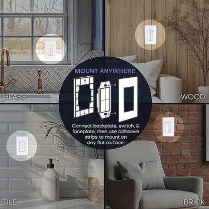 RunLessWire Click for Philips Hue – Battery-Free Wireless Smart Light Switch, 30ft Range – Works Natively with Philips Hue Bridge – Wall Mount Kinetic Switch - Decora Style, White