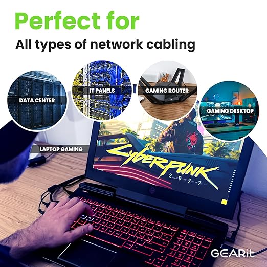 GEARit Cat 6 Ethernet Cable Pack - 20-Pack 2 ft Cat6 Ethernet Patch Cables | RJ45 Network Patch Cable, 10 Gbps Snagless Gold-Plated Connectors - Ethernet Cable Cat 6 for PC, TV, Router - Black
