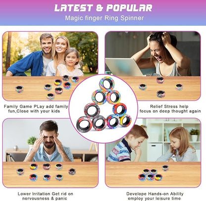 Cevioce 9Pcs Magnetic Rings Fidget Toy Set, ADHD Anxiety Magnetic Fidget Toys Adults Fidget Spinner Rings for Relief, Valentines Day Gifts for Him 8+ Year Old Teen Boy Adults Easter Basket Stuffers