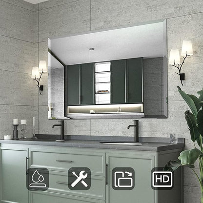 Mirrorons Beveled Mirror, Wall Mirror 40" x 32", Frameless Rectangle Bathroom Vanity Mirror with Beveled Edge, Hangs Horizontally or Vertically. Upgraded Shatterproof