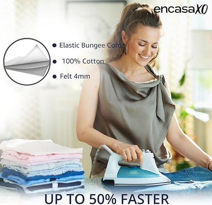 Encasa Homes Replacement Ironing Board Cover with Extra Thick Pad, Plain Colors, Elasticated, (Fits Standard X-Large Boards of 57"x22") Heat Reflective, Scorch Resistant, Heavy Duty - Grey